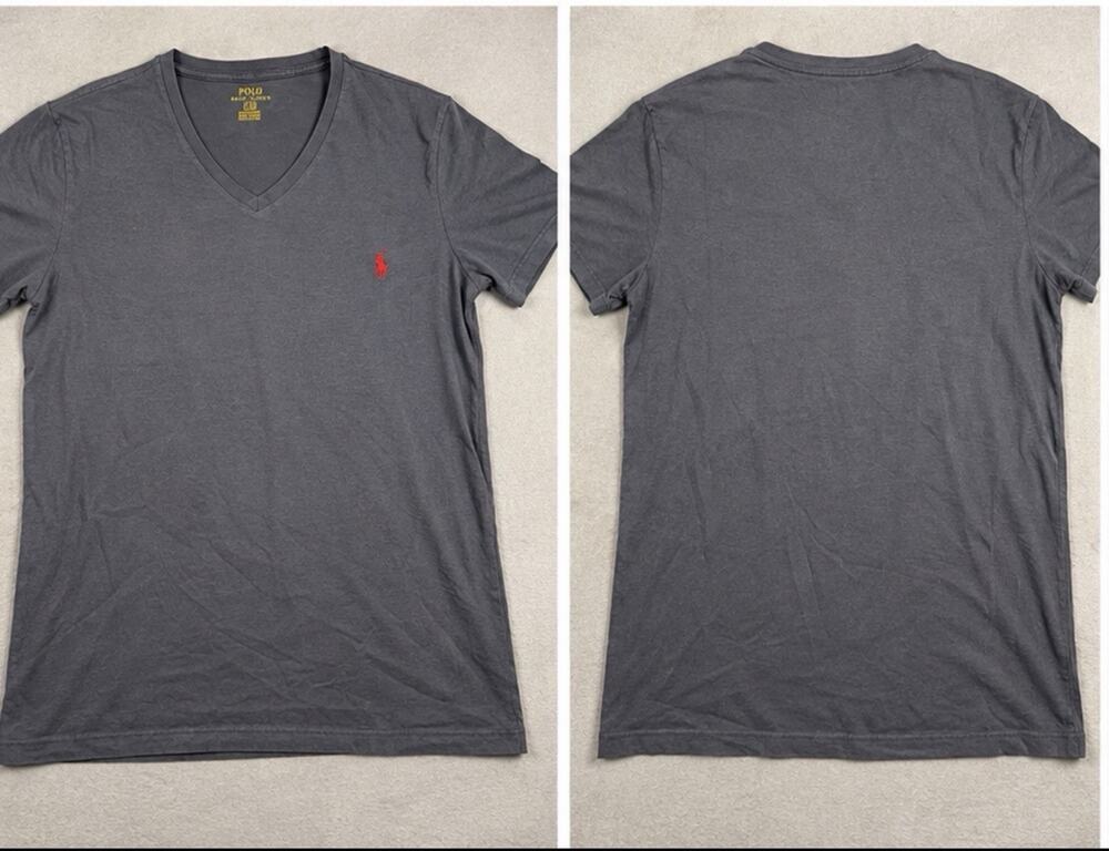 Polo Ralph Lauren Gray V Neck T Shirt Short Sleeve Men’s Large Pony Logo